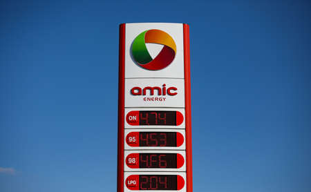 Czestochowa, Poland, Silesia -17 March 2020: AMIC, gas station, AMIC logo, gas pump, fuelのeditorial素材