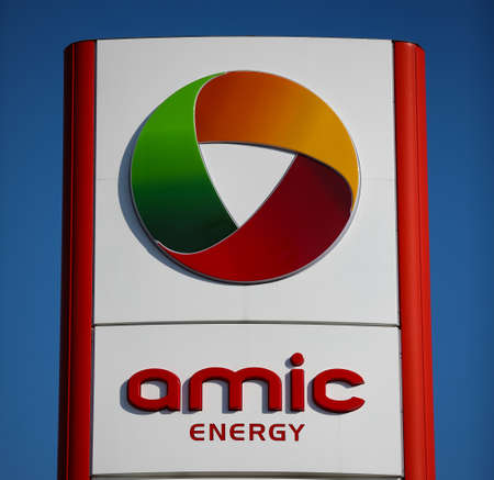 Czestochowa, Poland, Silesia -17 March 2020: AMIC logo, gas station, gas pump, fuelのeditorial素材