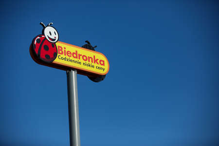 Czestochowa, Poland - 17 March 2020: logo Biedronka - delicatessen and supermarket chain stores companyのeditorial素材