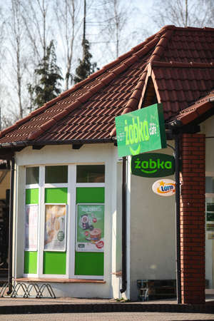 Czestochowa, Poland - 17 March 2020: interior view of the Zabka - delicatessen and supermarket chain stores companyのeditorial素材