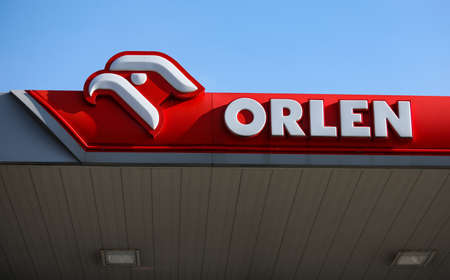 Czestochowa, Poland, Silesia -17 March 2020: ORLEN gas station, gas pump, VERVA fuelのeditorial素材