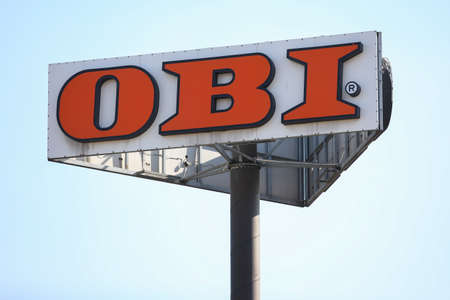 Czestochowa, Poland - 17 March 2020: OBI- DIY store, outdoor advertising signboardのeditorial素材
