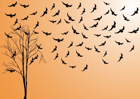 bare tree and birdのイラスト素材