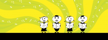 little boy and girl singing a song-facebook coverのイラスト素材