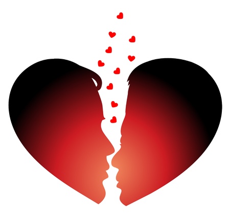 Man and woman silhouette in heart shape のイラスト素材