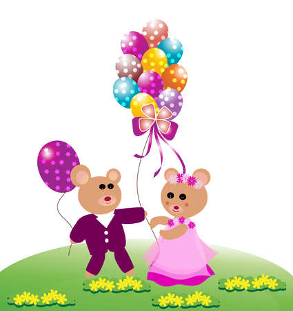 Teddy bear with balloonsのイラスト素材