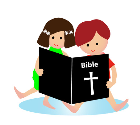 Child reading bibleのイラスト素材