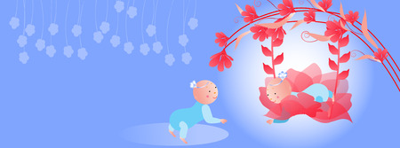 Baby on a swing のイラスト素材