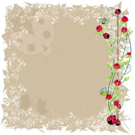  bee and ladybird frameのイラスト素材