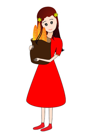 Girl holding a grocery bagのイラスト素材