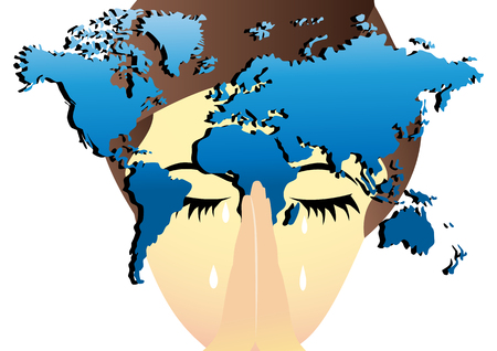 Woman praying for the world and cryingのイラスト素材
