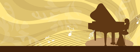 silhouette of woman playing the pianoのイラスト素材