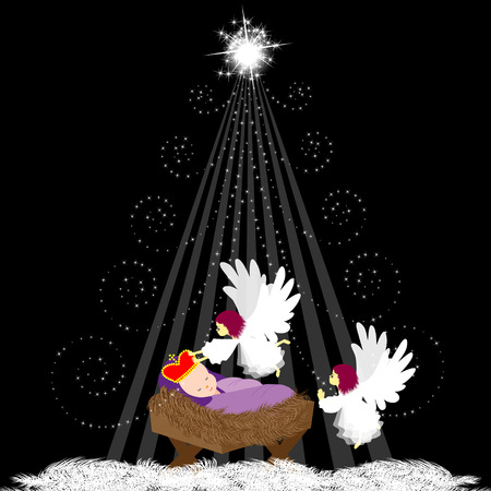 Baby Jesus with angelのイラスト素材
