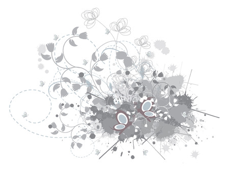 Grunge paint floral background with butterfly -vector illustrationのイラスト素材