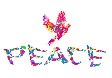 Peace dove-Splash paint dove with the word peace isolated on whiteのイラスト素材