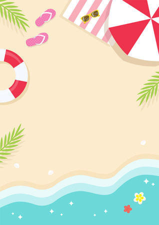 Summer background with flip flops and beach accessories. Vector illustration.のイラスト素材