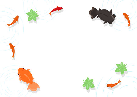 Goldfish and leaves on a white background. Vector illustration.のイラスト素材