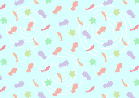 Seamless pattern with colorful goldfish on a light blue background.のイラスト素材