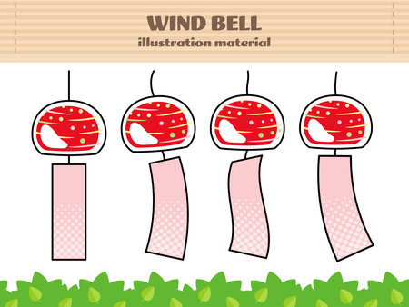 Summer image, wind bell illustration material, Red wind bell setのイラスト素材