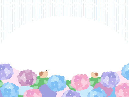 Hydrangea and snail illustration, rain image.Vector illustration.のイラスト素材