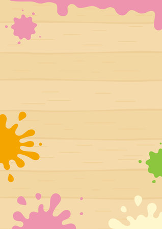 pink and yellow paint splashes over wooden background vector illustration designのイラスト素材