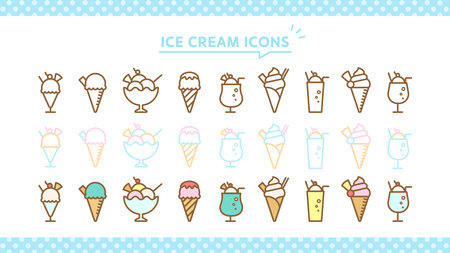 Ice cream icon set. Collection of ice cream vector icons in line styleのイラスト素材
