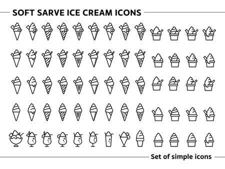 Set of soft ice cream icons in line style. Collection of soht ice cream vector icons.のイラスト素材