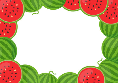 Watermelon frame with watermelons on white background. Vector illustration.のイラスト素材