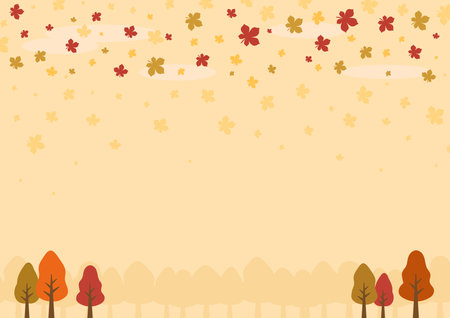 Autumn background with maple trees and falling leaves. Vector illustration.のイラスト素材