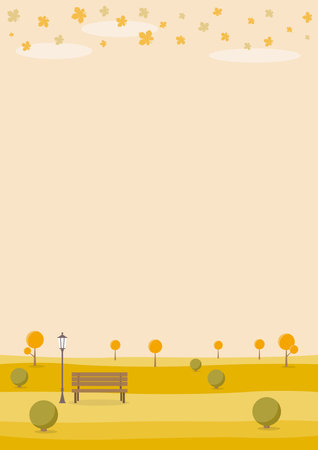 Autumn Landscape Background with Bench and Trees. Vector Illustrationのイラスト素材