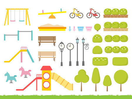 Playground, park, playground equipment icons set. Vector illustration.のイラスト素材