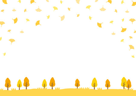 Autumn background with yellow trees and falling leaves. Vector illustration.のイラスト素材