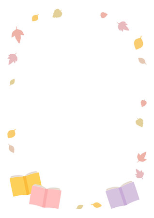 Autumn leaves and open book frame on white background. Vector illustration.のイラスト素材