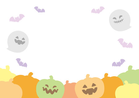 Halloween background with pumpkins and bats. Vector illustration for your designのイラスト素材