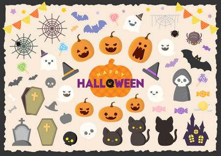Halloween set of icons. Vector illustration. Set of Halloween elements.のイラスト素材