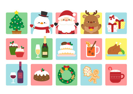Set of Christmas icons. Vector illustration in flat style. Flat design.のイラスト素材