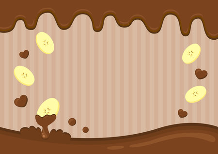 Illustration of a Chocolate Background with a Slice of Bananas and Heartsのイラスト素材