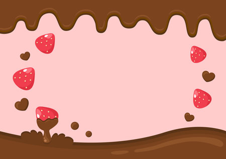 Illustration of a Chocolate Dessert with Strawberries on a Pink Backgroundのイラスト素材