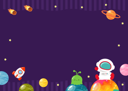 space frame with astronaut and planets in the space background vector illustration designのイラスト素材