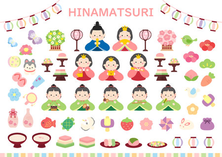 A set of Japanese women on Hanamatsuri Day.It's vector art so it's easy to edit.のイラスト素材