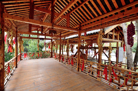 Sichuan, China - October 27, 2013 Interior of the watermill which is located at Pingtou Qiang Village, Maoxian Sichuanのeditorial素材