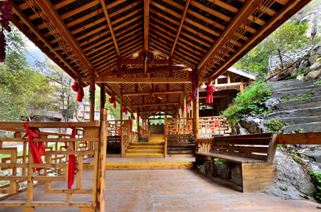 Sichuan, China - October 27, 2013 Interior of the watermill which is located at Pingtou Qiang Village, Maoxian Sichuanのeditorial素材