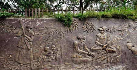 Sichuan, China - October 27, 2013  3D art on the street wall of Pingtou Qiang Village, Maoxian Sichuanのeditorial素材