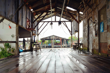 Stilt house in fishing village at Sekinchan Kuala Selangor のeditorial素材