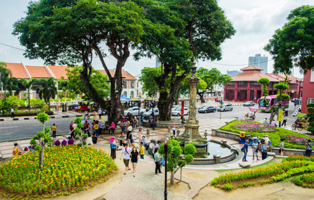 Malacca,Malaysia - June 15, 2014  Afternoon view of the Dutch Square Tourists and local people can seen around the Dutch Square  It s capital Malacca Town, listed as a UNESCO World Heritage Site のeditorial素材