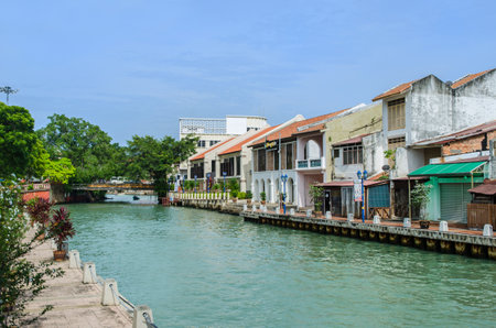 Malacca, Malaysia - June 15, 2014  Some old buildings along the river side of the Malacca River のeditorial素材