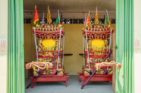 Selangor,Malaysia - September 26, 2014 : Ornate sedan chair at the The Nine Emperor Gods Festival in Ampang, Taoist devotees carry the gods to the temple on the chair.のeditorial素材