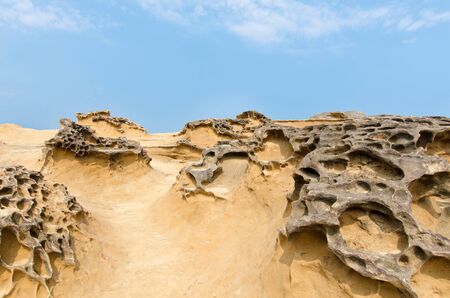 Honeycomb weathering rocks in Yehliu Geopark, Taiwan.の写真素材