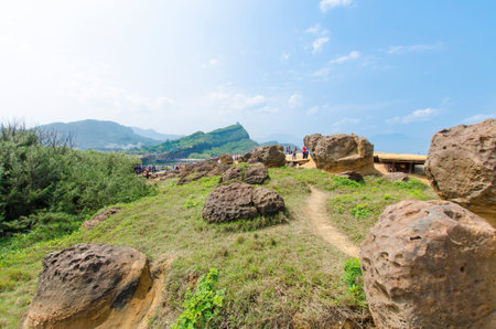 Gorilla rock and arch rock in in Yehliu Geopark, Taiwan.のeditorial素材