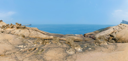 Panorama of rock formations natural landscape in Yehliu Geopark, Taiwan.の写真素材